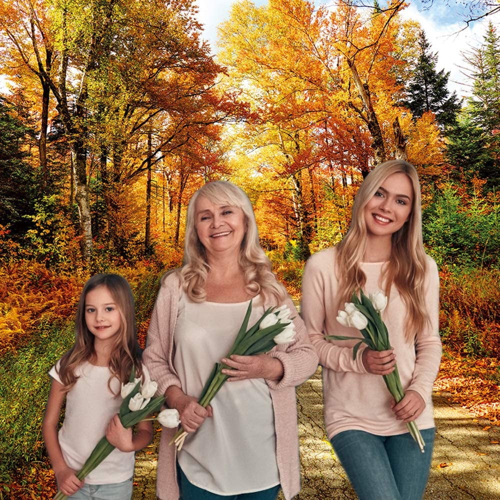 RBQOKJ 10x10ft Autumn Leaves Backdrop Golden Yellow Forest Photography Background Fall Holiday Party Photo Backdrops Studio Prop